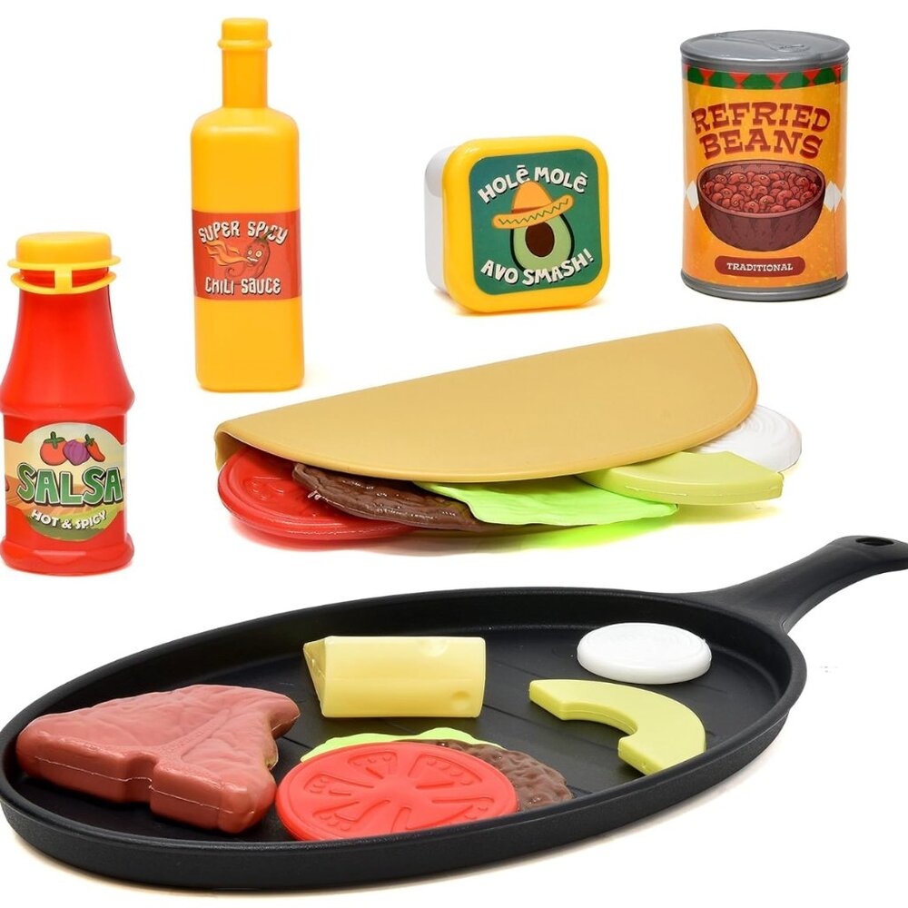 Play Food Set for Kids Mexican Taco Pretend Play Kitchen Toy for Toddlers with